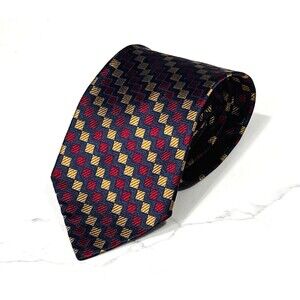 Vintage Valentino Cravatte Tie Silk Geometric Red Blue Gold Luxury Made In Italy